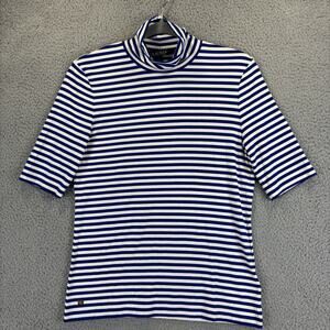 Ralph Lauren Womens Large Jersey Turtleneck Top Beachy Coastal Nautical Striped